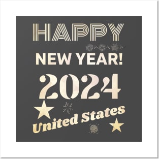 Happy New Year 2024 United States of America Posters and Art
